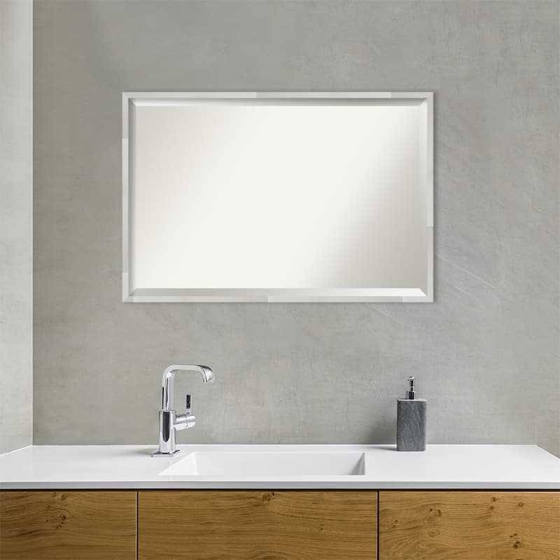 Beveled Wood Bathroom Wall Mirror - Svelte Silver Frame - Svelte Silver