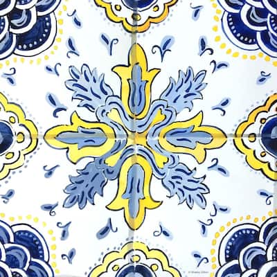 Spanish Tile Decorative Heat Tolerant Ceramic Stone Trivet 7.9" Square Protective Cork Backing, Easily Wipes Clean