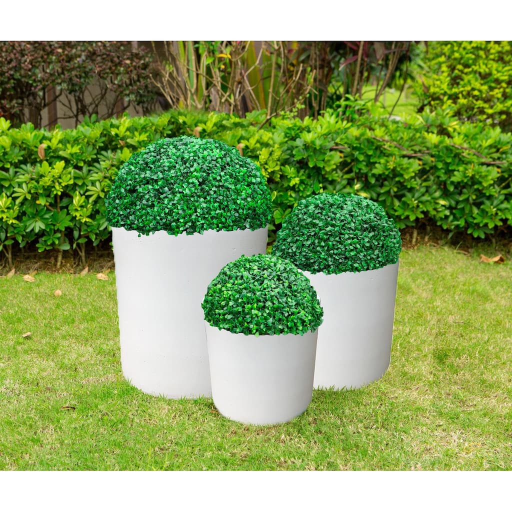15.8", 12.9" and 9.8"W Round Pure White Concrete/Fiberglass Indoor Outdoor Modern Seamless Planters (Set of 3)