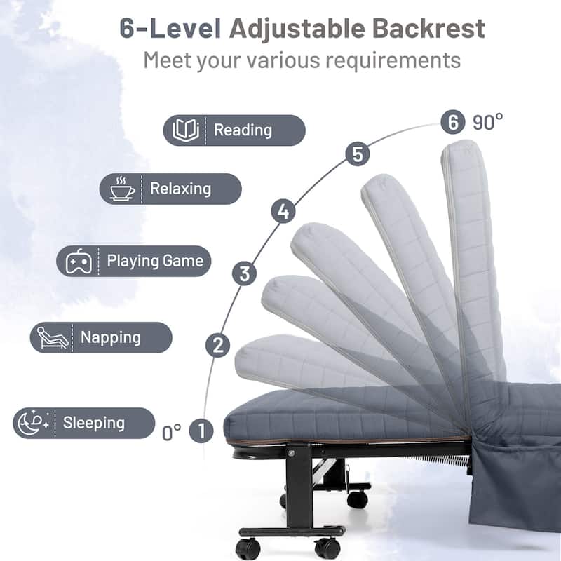 Adjustable Folding Guest Bed Frame with Mattress and Wheels