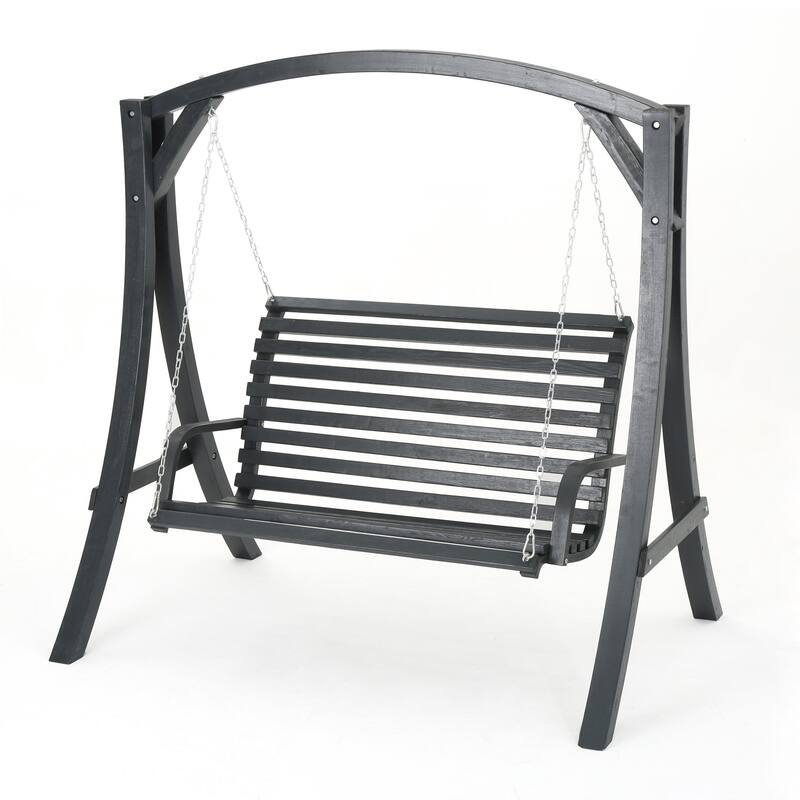Wood Outdoor Swing Loveseat with Chains and Beam,Patio Garden Hanging Bench Seat