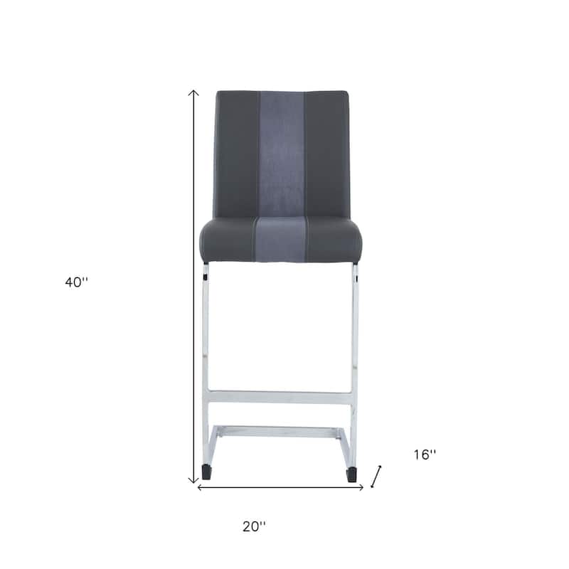 HomeRoots Set of Four 26" Gray And Silver Metal Low Back Counter Height Bar Chairs With Footrest