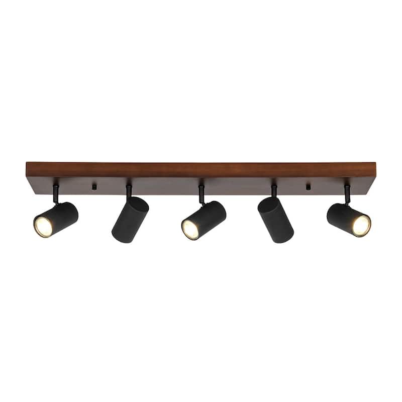 Farmhouse 5-Light Walnut Wood Rectangle Flush Mount Track Light