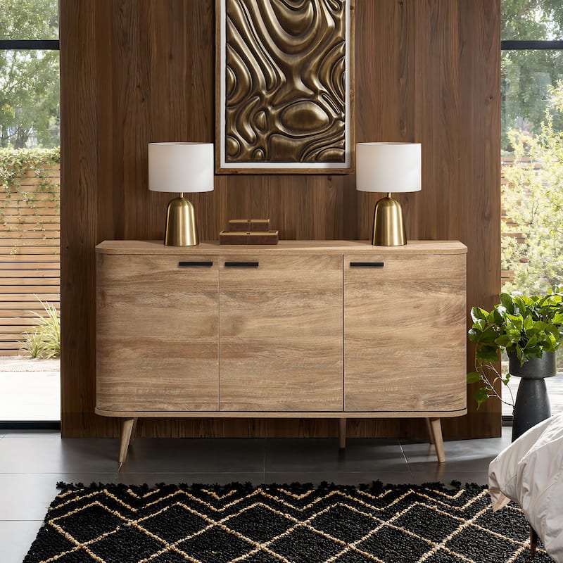 Natural Oak Manufactured Wood 3-Door Buffet Cabinet - 53.3" Wide