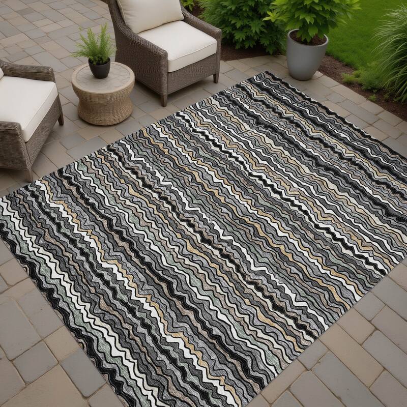 Machine Washable Indoor/ Outdoor Ziggy Stripe Chantille Rug