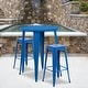 preview thumbnail 13 of 31, 30'' Round Metal Indoor-Outdoor Bar Table Set with 2 Square Seat Backless Stools - 30"W x 30"D x 41"H Blue