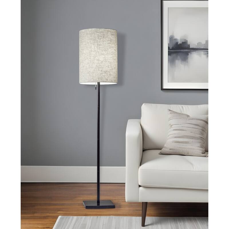HomeRoots 61" Brass Metal Floor Lamp With White Fabric Cylinder Shade - 13" W x 13" D x 60.5" H - Bronze