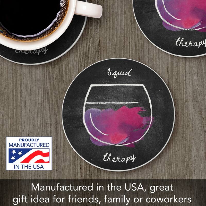 Liquid Therapy 4 Pack Absorbent Stone Tumbled Tile Coasters with Cork Backing 4" Round Made in The USA Absorbent Wipes Clean