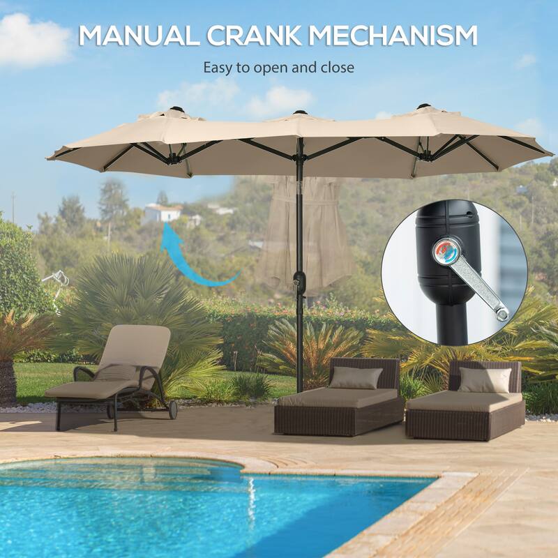Double-sided Patio Umbrella 9.5' Large Outdoor Market Umbrella with Push Button Tilt and Crank, 3 Air Vents and 12 Ribs