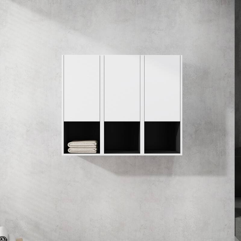 Modern Wall-Mounted Bathroom Side Cabinet with Soft-Close Doors, Floating Design, 6 Storage Compartments, 12-Inch Width