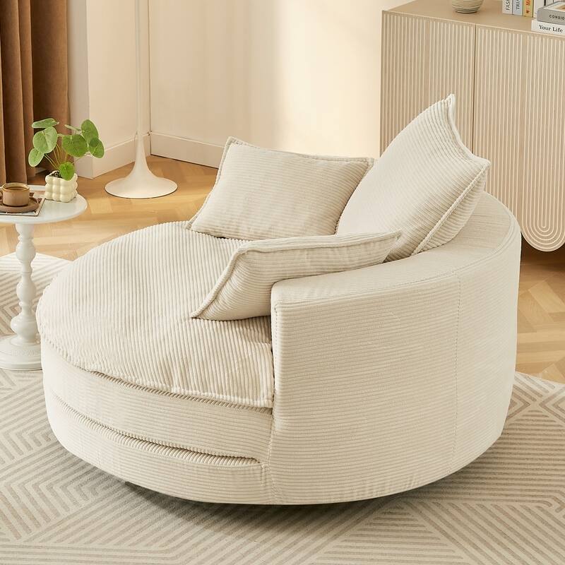 360° Swivel Sofa Chair Accent Barrel Chair with Dual-layer Cushion Design and 3 Removable Pillows