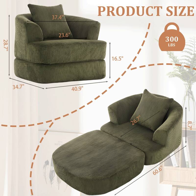 Oversized Upholstered Convertible Accent Barrel Chair
