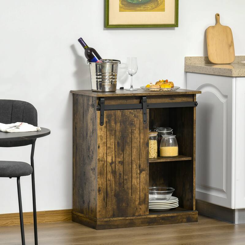 Industrial Wine Rack Sideboard with Sliding Barn Doors and Cabinets Storage Buffet for Dining Room Home Bar