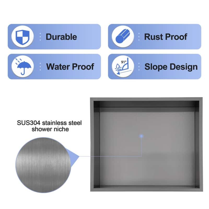 Kichae Shower Niche Stainless Steel 15"x13"x4" Shower Niche Black/Gold