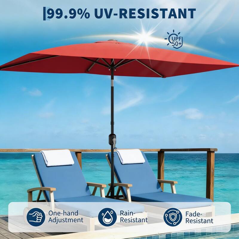 10'X6.5' Rectangular Outdoor Umbrella, with Crank & Push Button Tilt
