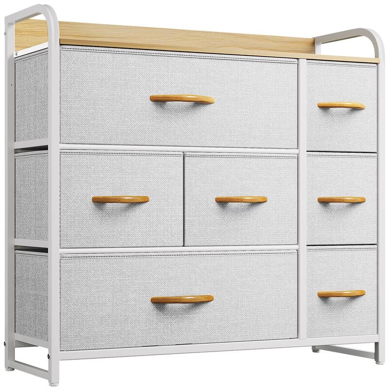 Multifunction 7 Drawers Furniture Storage Chest Grey 7-Drawer Dresser - Grey-Wood