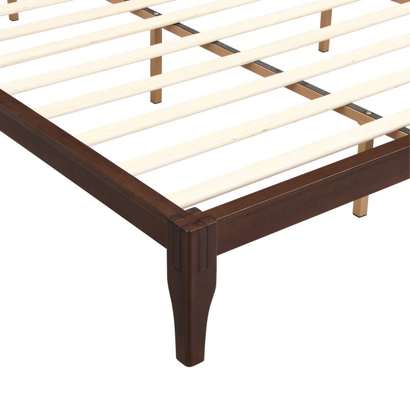 Classic Platform Bed Wood Wingback Bed Bamboo Panel Headboard Bed with Wood Slat Support, No Box Spring Needed