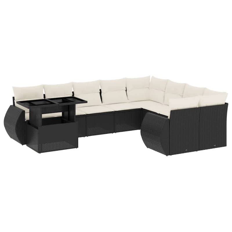 vidaXL Patio Sofa Set with Cushions Outdoor Furniture 10 Piece Poly Rattan - 24.4 x 24.4 x 27.2