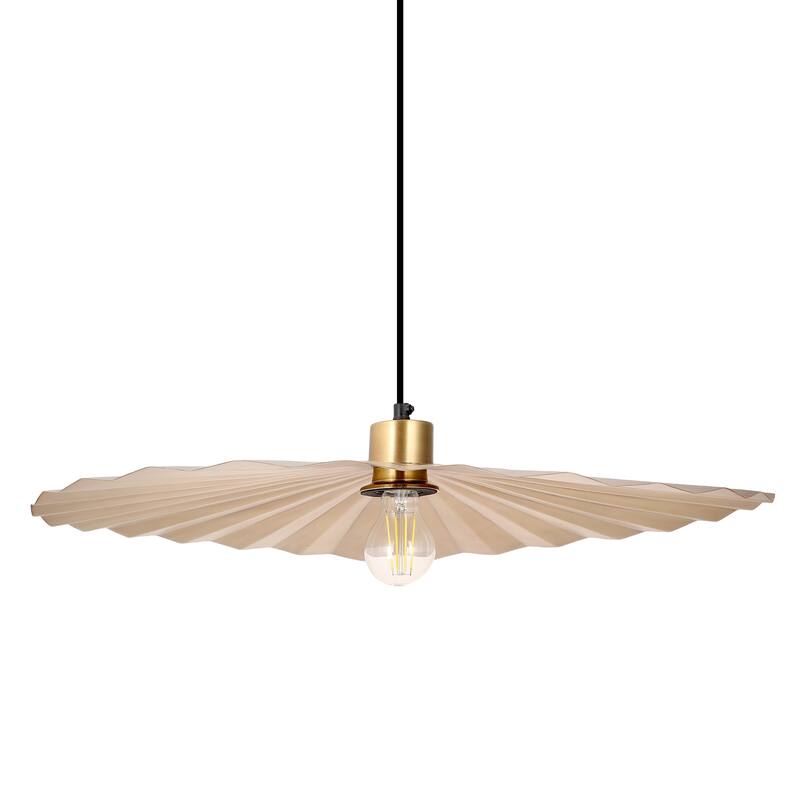 Cory River of Goods Antique Brass Disk-Shaped Indoor Pendant Lamp with Wavy Retro Shade - 24" x 24" x 5.75/64.75"