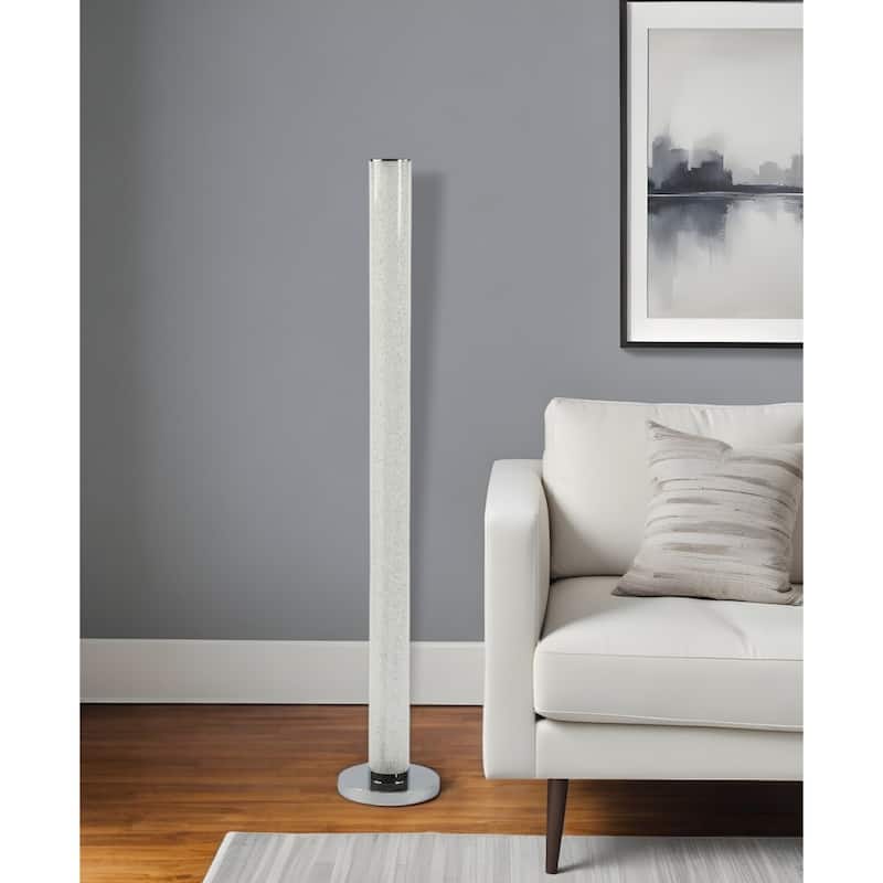 Contemporary LED Column Floor Lamp with White Steel Base & Clear Acrylic Drum Shade - 7.9" x 7.9" x 49"