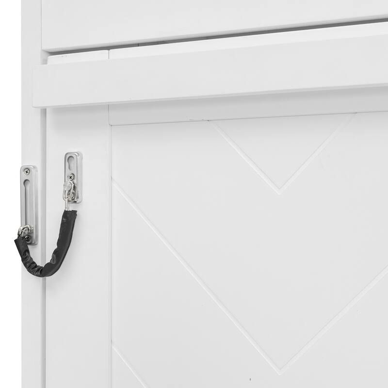 Queen Size Wall Murphy Bed with Storage and Chevron Stripes, White