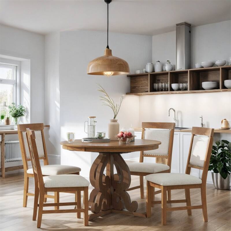 Retro Dining Set with Extendable Table and Upholstered Chair（Set of 5）