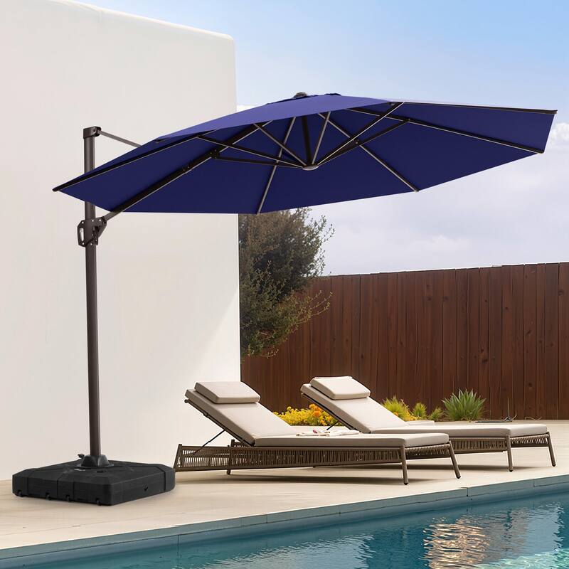 11 Ft Outdoor Patio Cantilever 360 Degree Rotation Offset Umbrella with Weighted Base