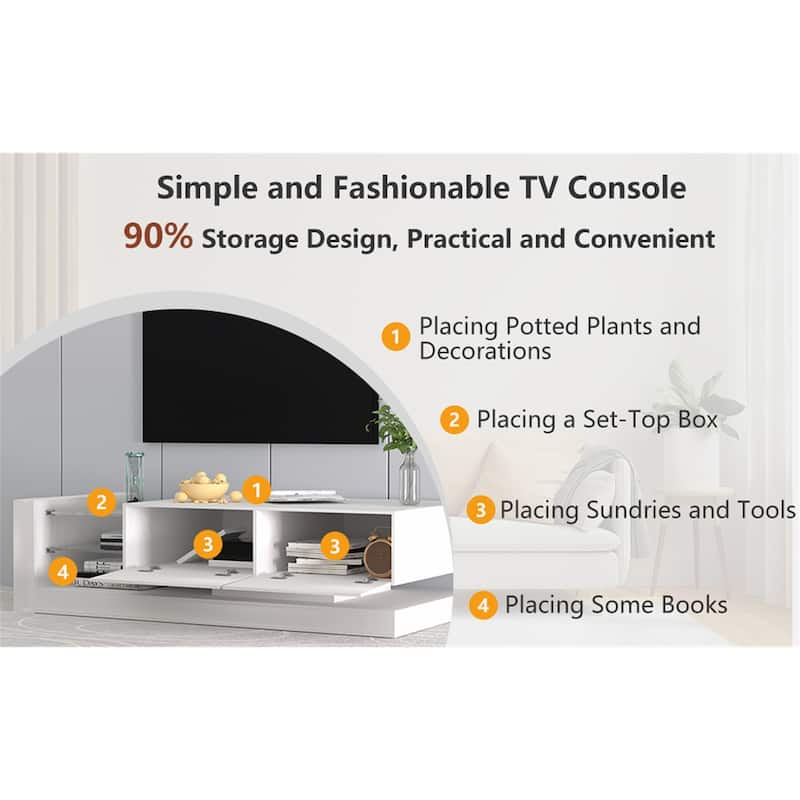 TV Stand,Entertainment Centers with Storage Cabinets and 16 Color 4 Modes Changing Lights Remote RGB LED