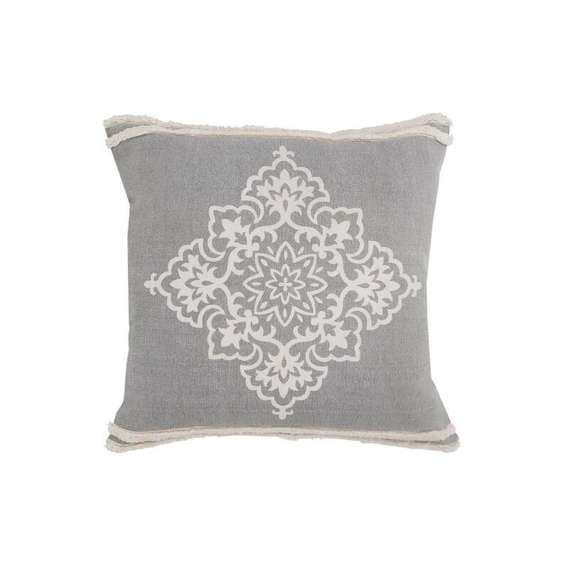 HomeRoots 24" X 24" Light Gray And White 100% Cotton Geometric Zippered Pillow
