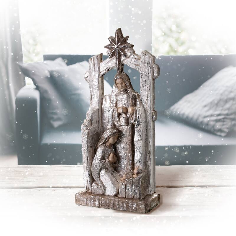 19.5" Paperstone Metallic Holy Family W/Cresh