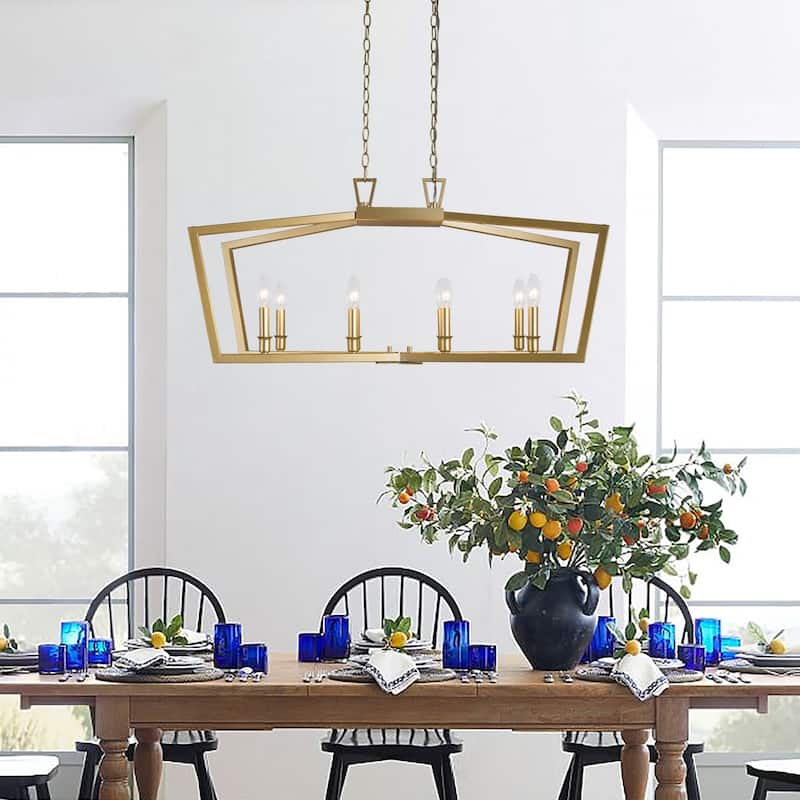 Zeci Modern Glam Gold Linear Chandelier Lantern Farmhouse Kitchen Island Lights for Dining Room - L37"xW13"xH22"
