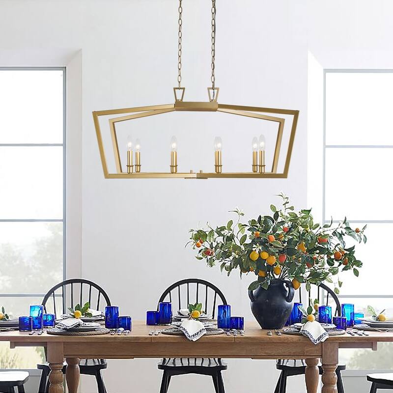 Zeci Modern Glam Gold Linear Chandelier Lantern Farmhouse Kitchen Island Lights for Dining Room - L37"xW13"xH22"