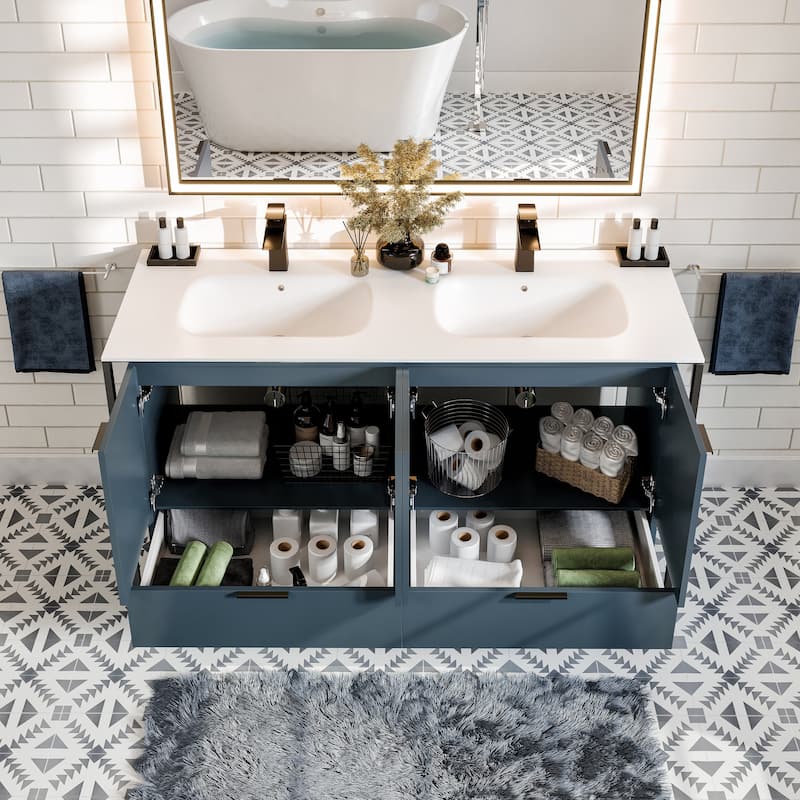 Eviva Onyx Wall Mount Bath Vanity with Solid Surface Top
