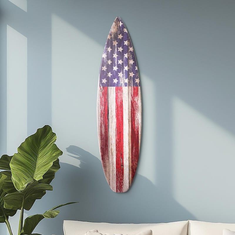 American Flag Wood Surfboard Plaque Wall Sign - 60"x15" - 60" x 15" - 60" x 15" - Red, Blue & White