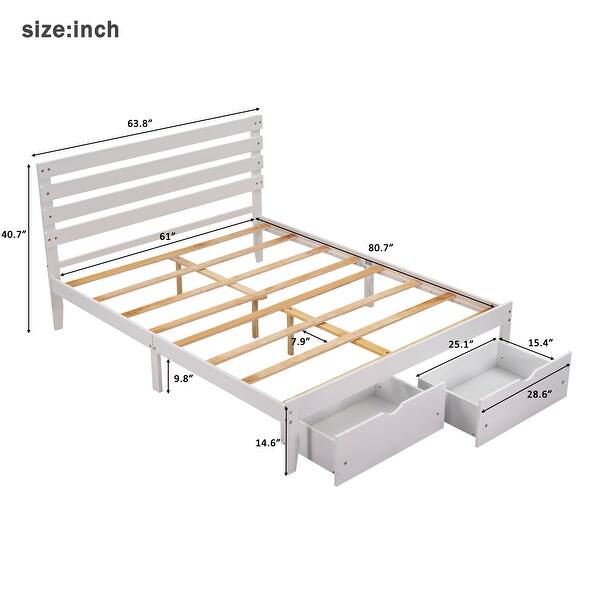 Simple & Modern Queen Wooden Platform Bed with Drawers & Headboard ...