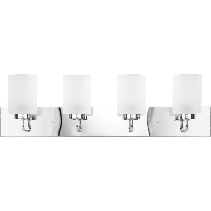 Merry Collection Four-Light Polished Chrome and Etched Glass Transitional Style Bath Vanity Wall Light