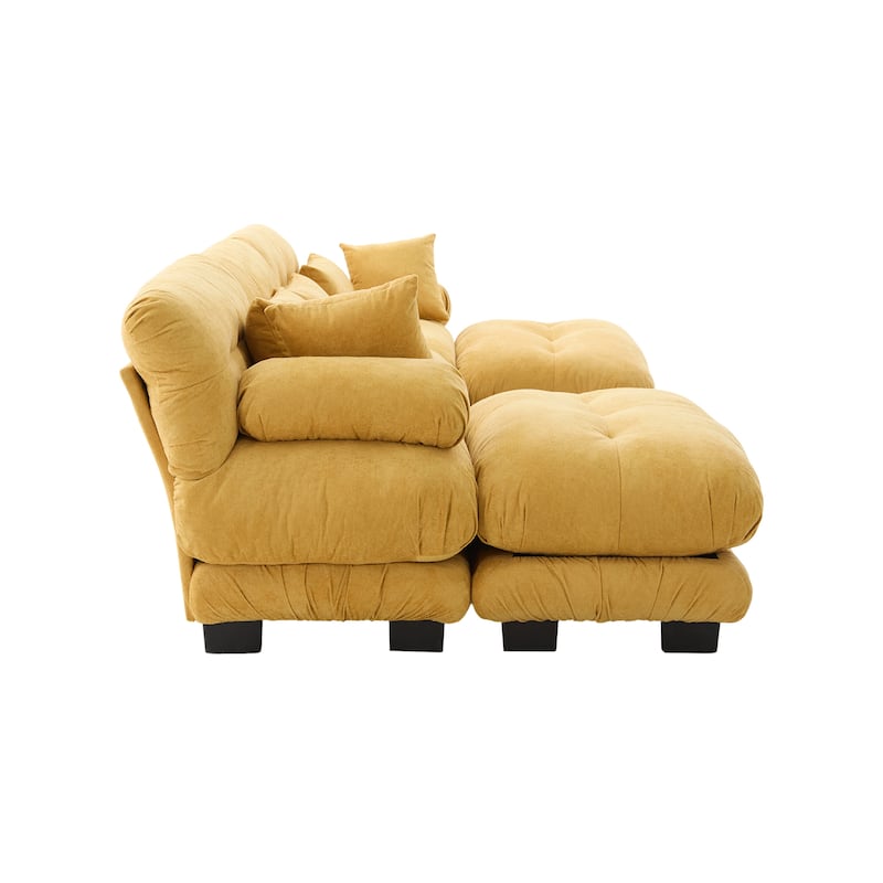 Pelletized Velvet U-shaped Sectional Sofa Modular Chaise Lounge Couch with 2 Ottomans, Deep Seat, Bolster Arms and Pillows