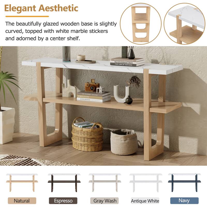 Elegant Console Table with Marble-Effect Top and Versatile Storage Solutions for Entryway and Living Room