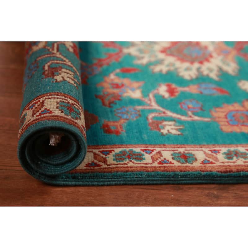 Traditional Kazak Oriental Foyer Rug Hand-Knotted Floral Wool Carpet - 2'0"x 3'0" - 2'0"x 3'0" - Blue