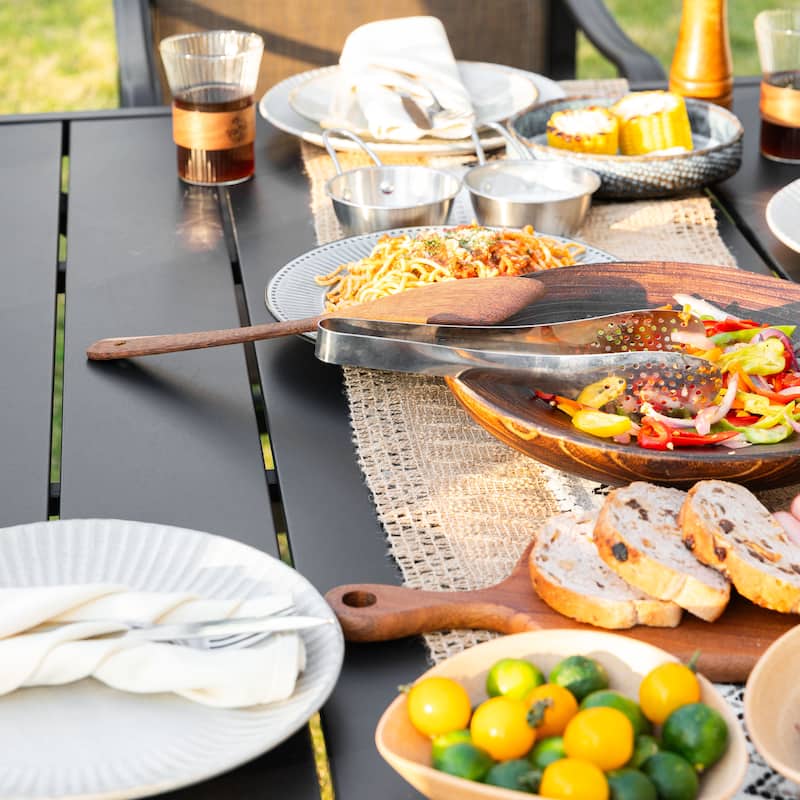 Outdoor Dining Set of 6 with Umbrella Hole, Breathable Textilene and Iron