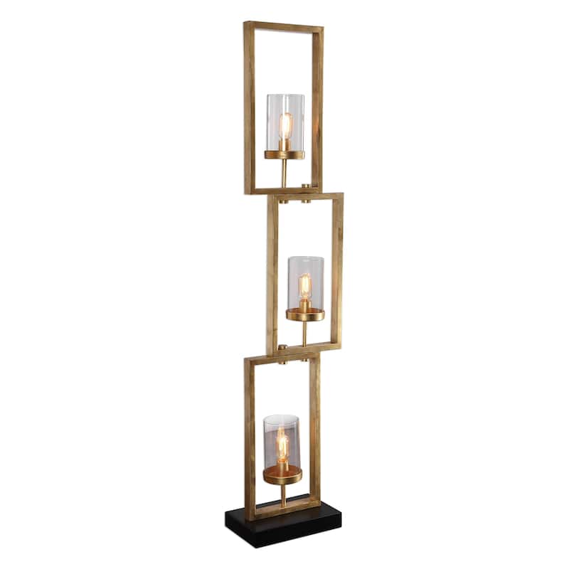 Staggered Rectangular Floor Lamp with Clear Glass Globes - 64.25" - Gold
