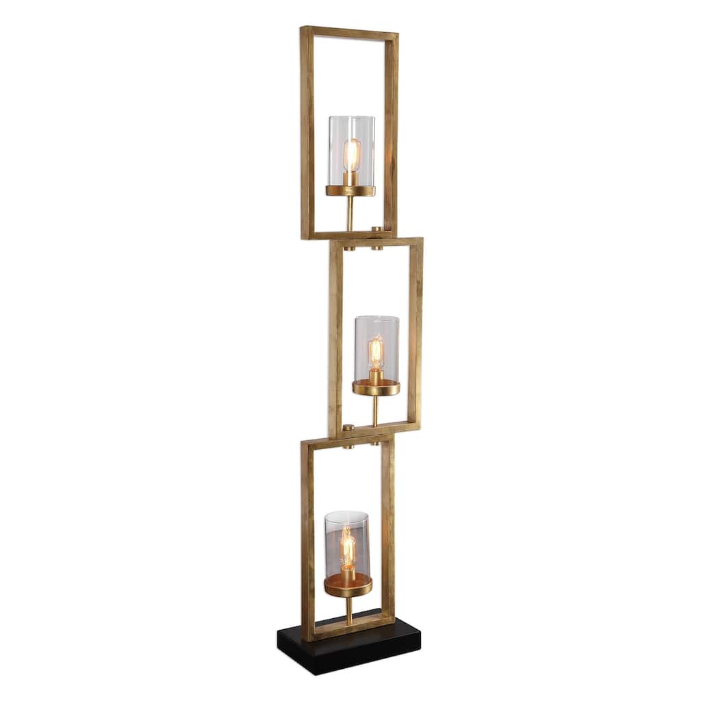 Staggered Rectangular Floor Lamp with Clear Glass Globes - 64.25" - Gold