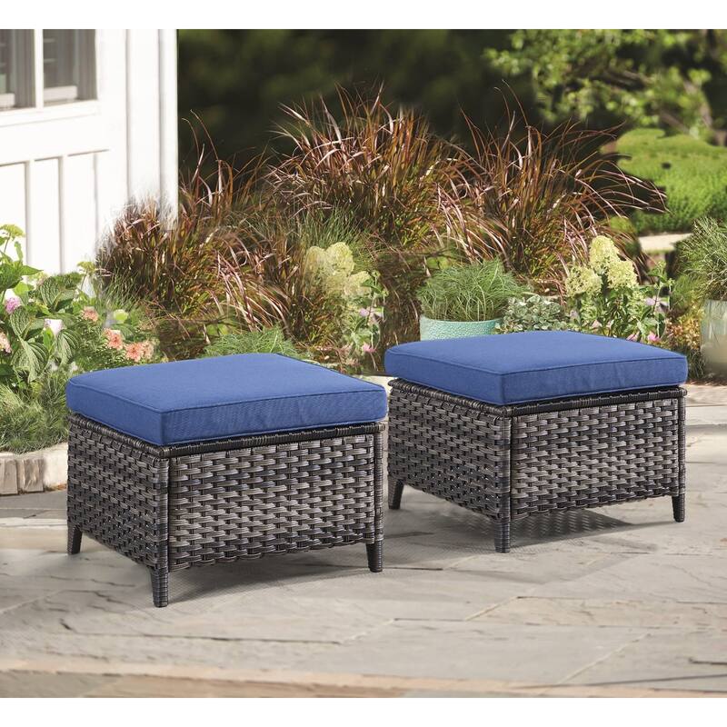 Gymojoy 5-piece Outdoor Wicker Swivel Rocking Chair Table with Ottoman