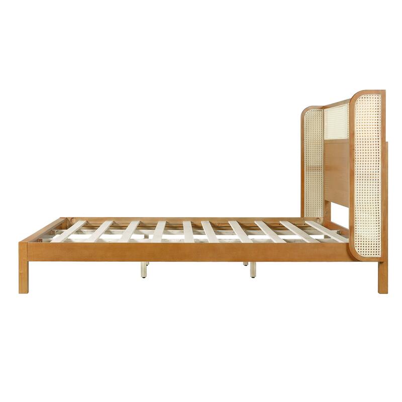 Roomfitters Rubber Wood Platform Bed Frame with Headboard, Premium Mid Century Modern Mattress Foundation, Natural Finish