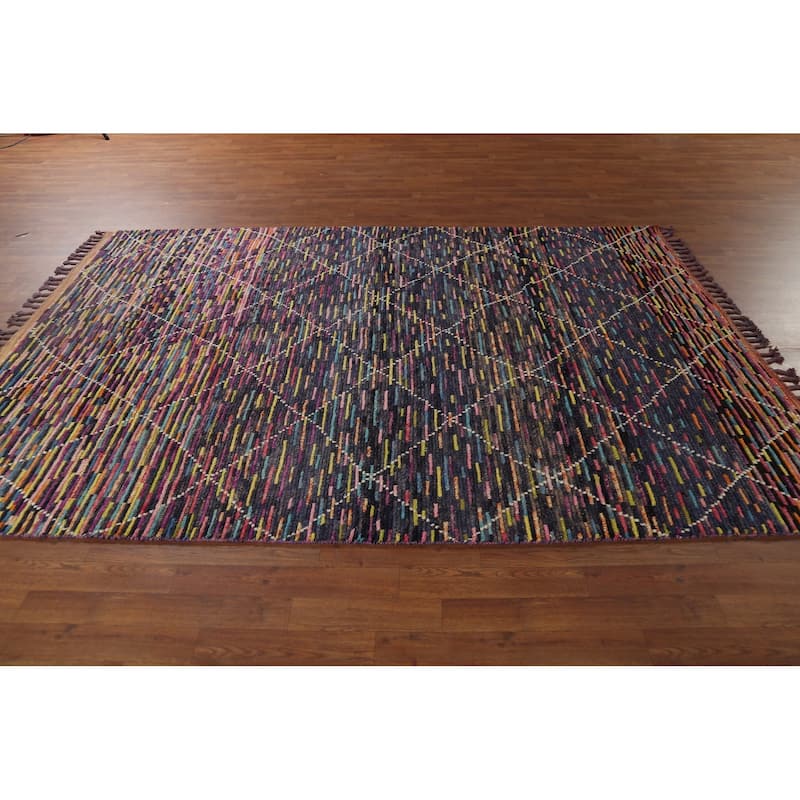 Colorful Trellis Moroccan Area Rug Hand-Knotted Wool Carpet - 6'1"x 9'3"