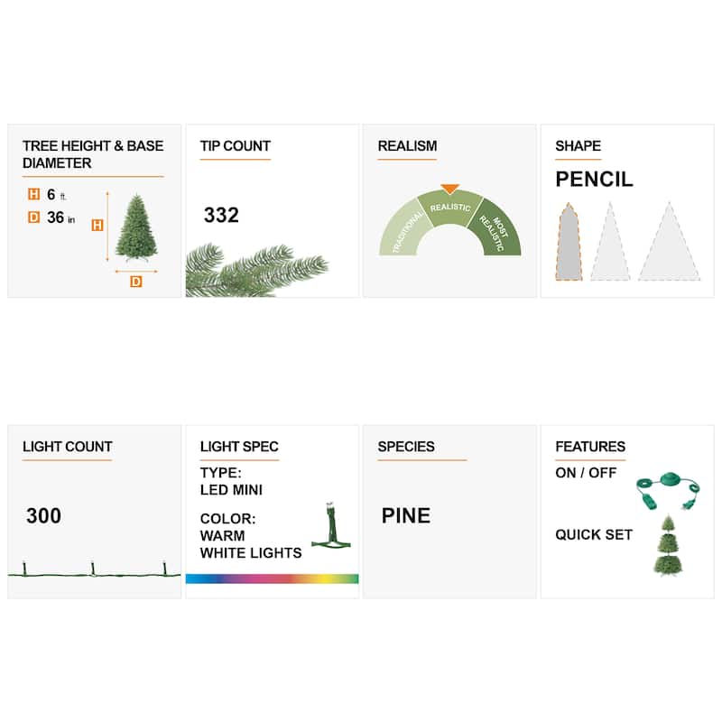 Glitzhome 6ft/9ft Pre-Lit Flocked Artificial Pine/Spruce Christmas Tree 300 Warm White Lights