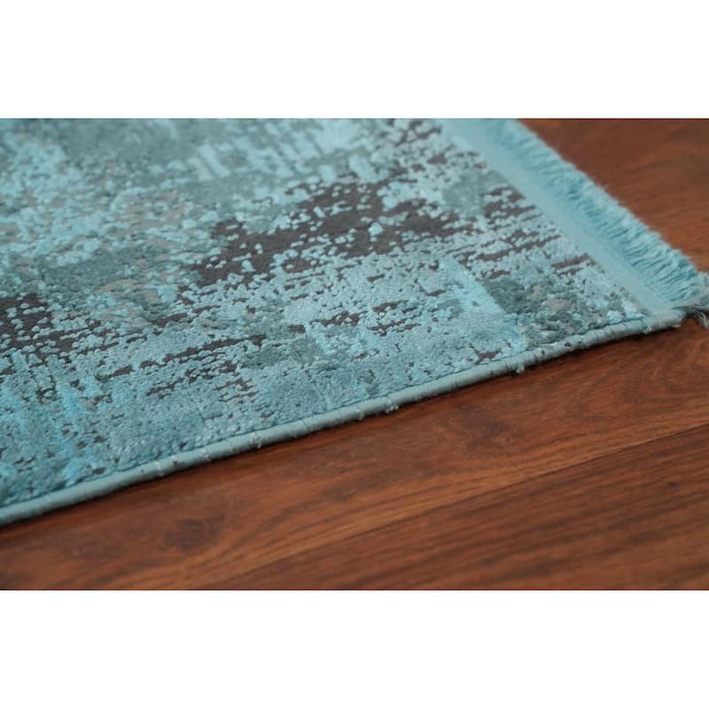 Machine Made Oriental Polyester Carpet Modern Abstract Navy Blue & Blues Abstract Area Rug - 7' 5'' X 5' 2''