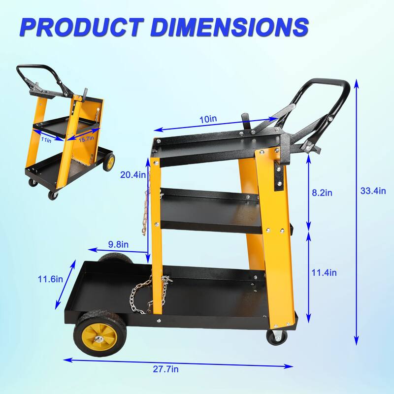 Heavy-Duty 3-Tier Welding Cart - Multi-Function Storage for Gas Bottles, Welders & Tools