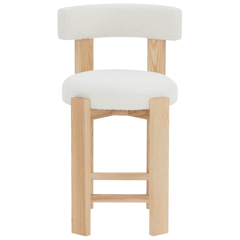 SAFAVIEH Couture Saralisa Boucle And Wood 24-inch Counter Stool - 22"W x 20"D x 34"H
