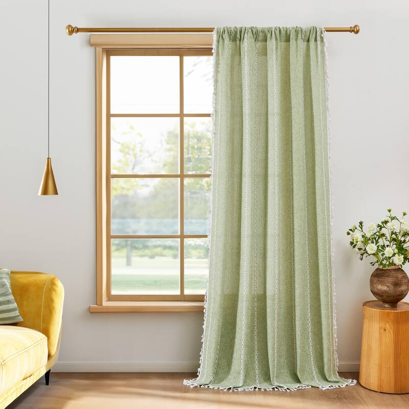 Deconovo Boho Sheer Curtain with Tassels & Embroidery 1 Panel
